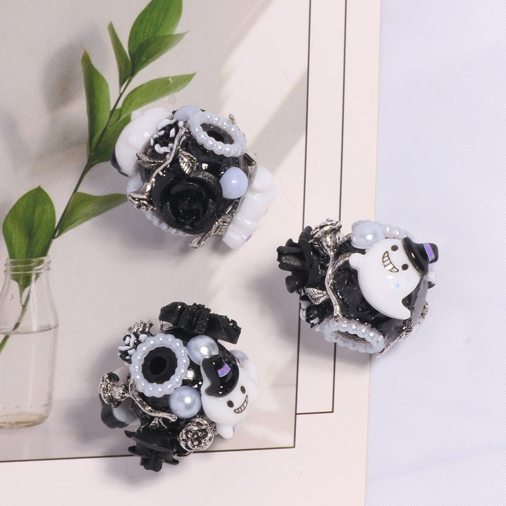 Wholesale 5PCS/Pack Halloween Skull Devil Cartoon Straight Hole Loose Beads DIY Mobile Phone Chain Key Chain Bag Chain Jewelry Accessories